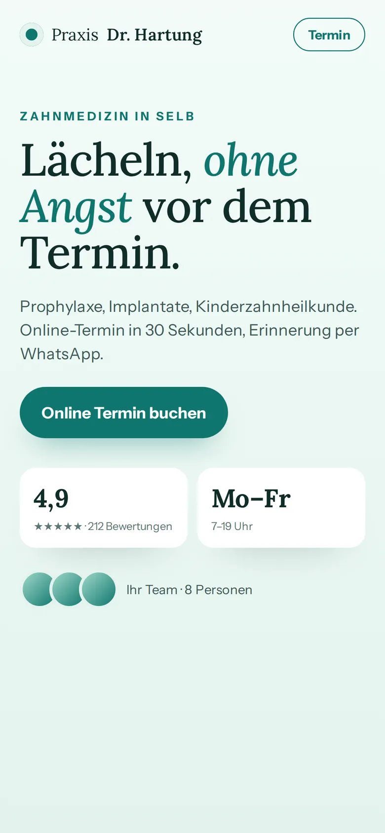 Entwurf einer Website für Praxis, erfundener Betrieb